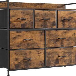 SONGMICS Chest of Drawers, Bedroom Cabinet, 7 Fabric Drawers with Handles, Metal Frame